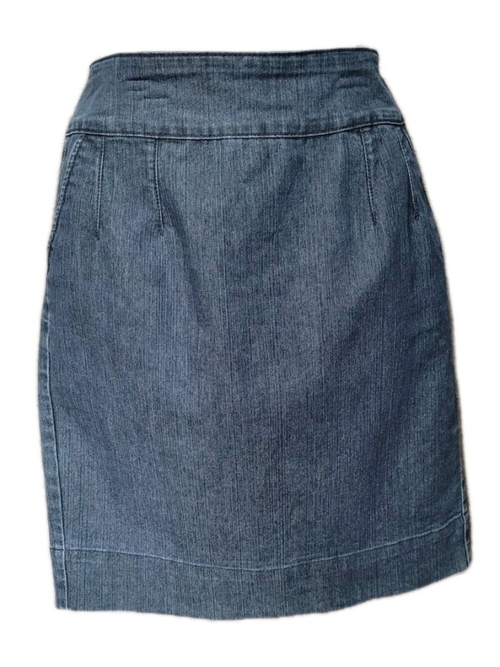 Boston Proper Denim Skirt Size 4 Back Slit Blue Simple Pencil Above Knee Pockets